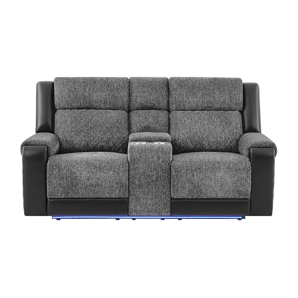 U5915 Grey/Black Console Rec Loveseat W/Immersive Sound & Blue Led. Picture 1