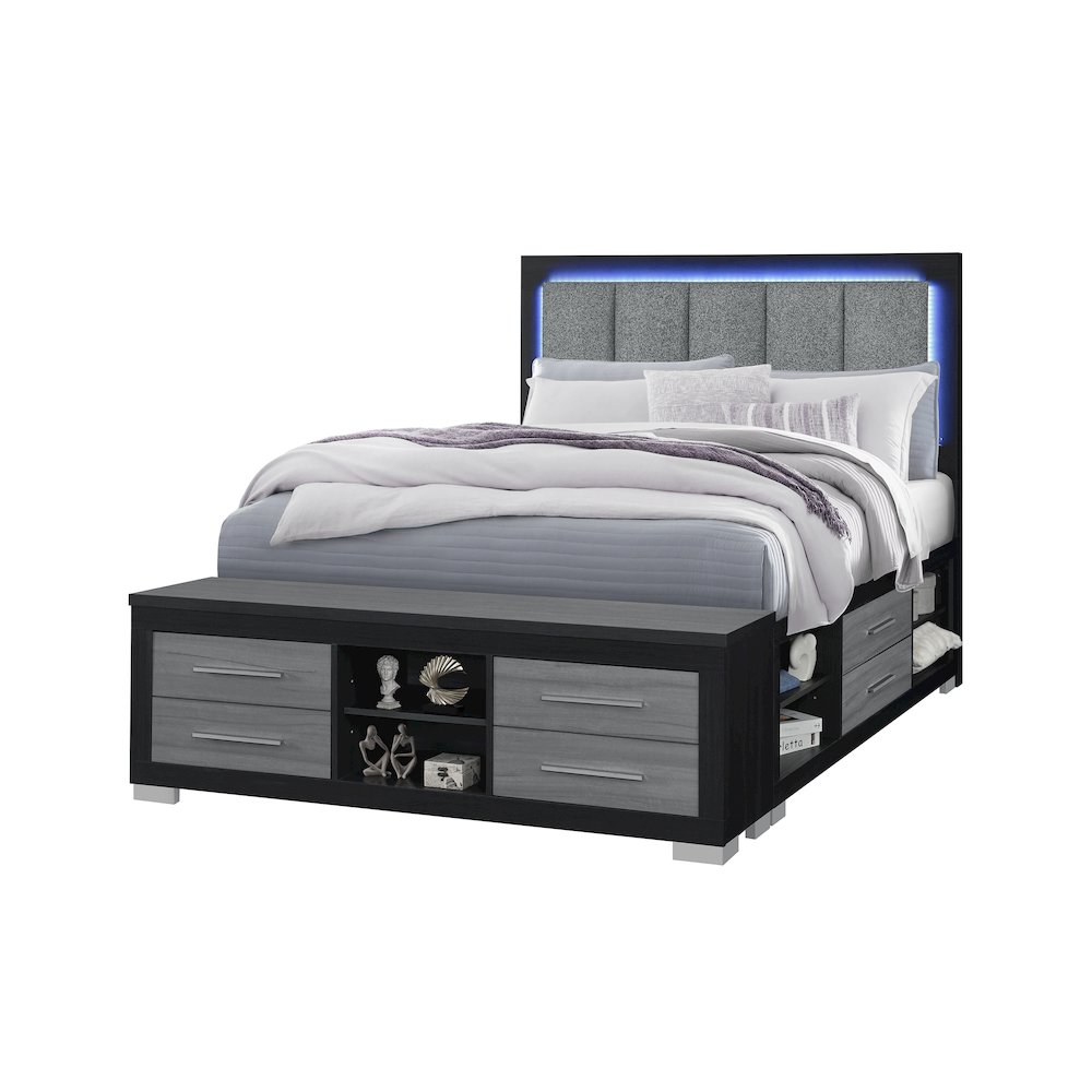 Emma Black/Grey Queen Bed With Led And Usb. Picture 2