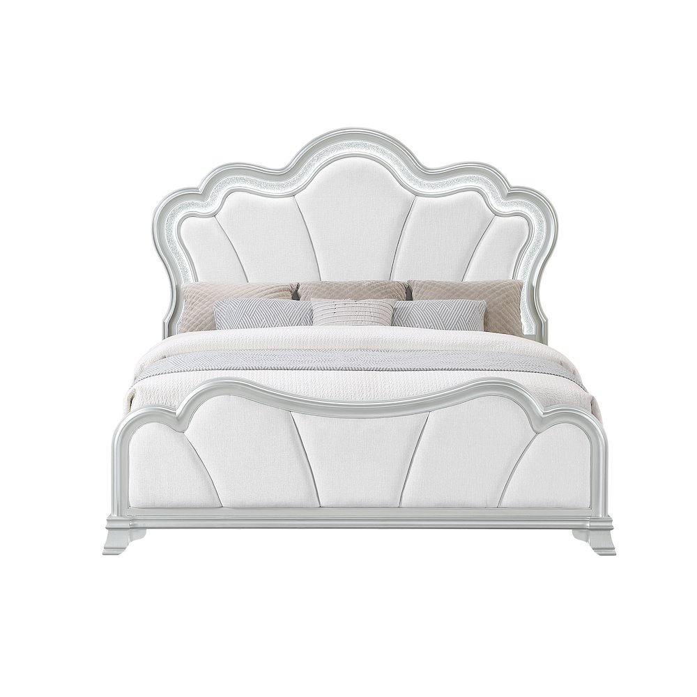 Aria Silver Queen Bed With Led. Picture 1