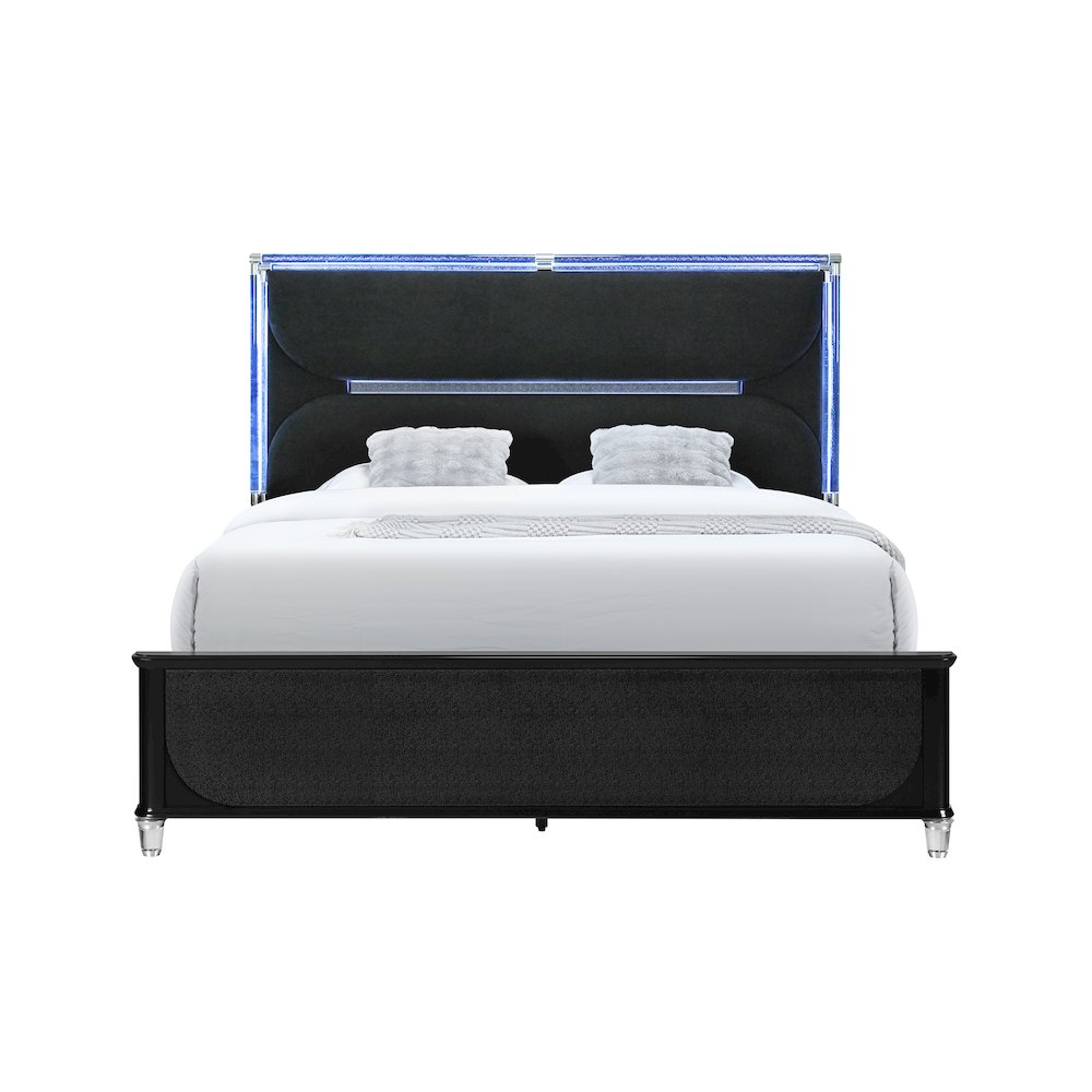 Lando Black Queen Bed With Continuous Led. Picture 1