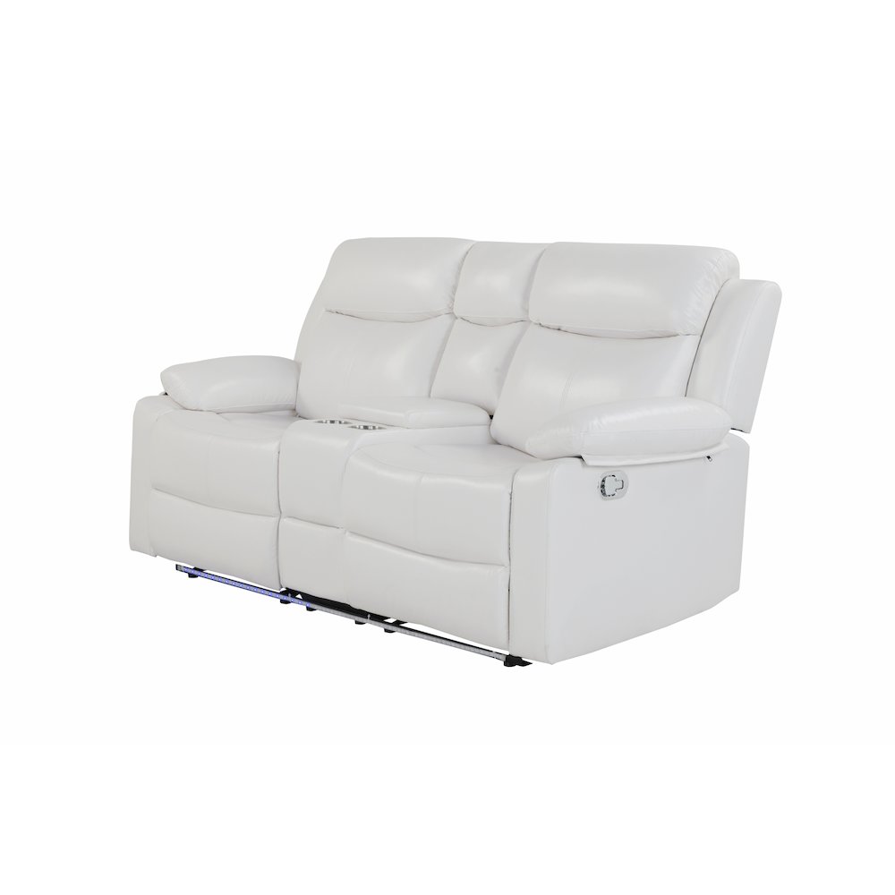 U6026 Blanche White Console Reclining Loveseat With Led And Speaker. Picture 2