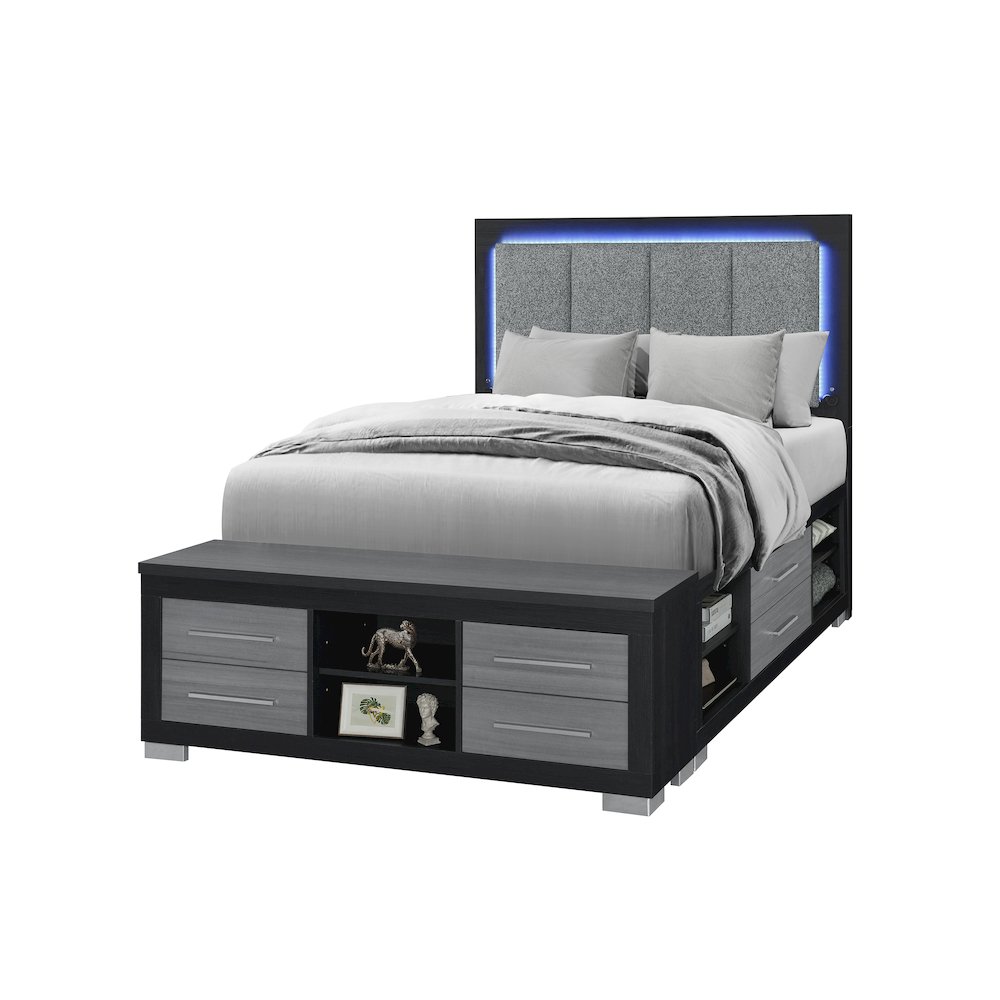 Emma Black/Grey Full Bed With Led And Usb. Picture 2