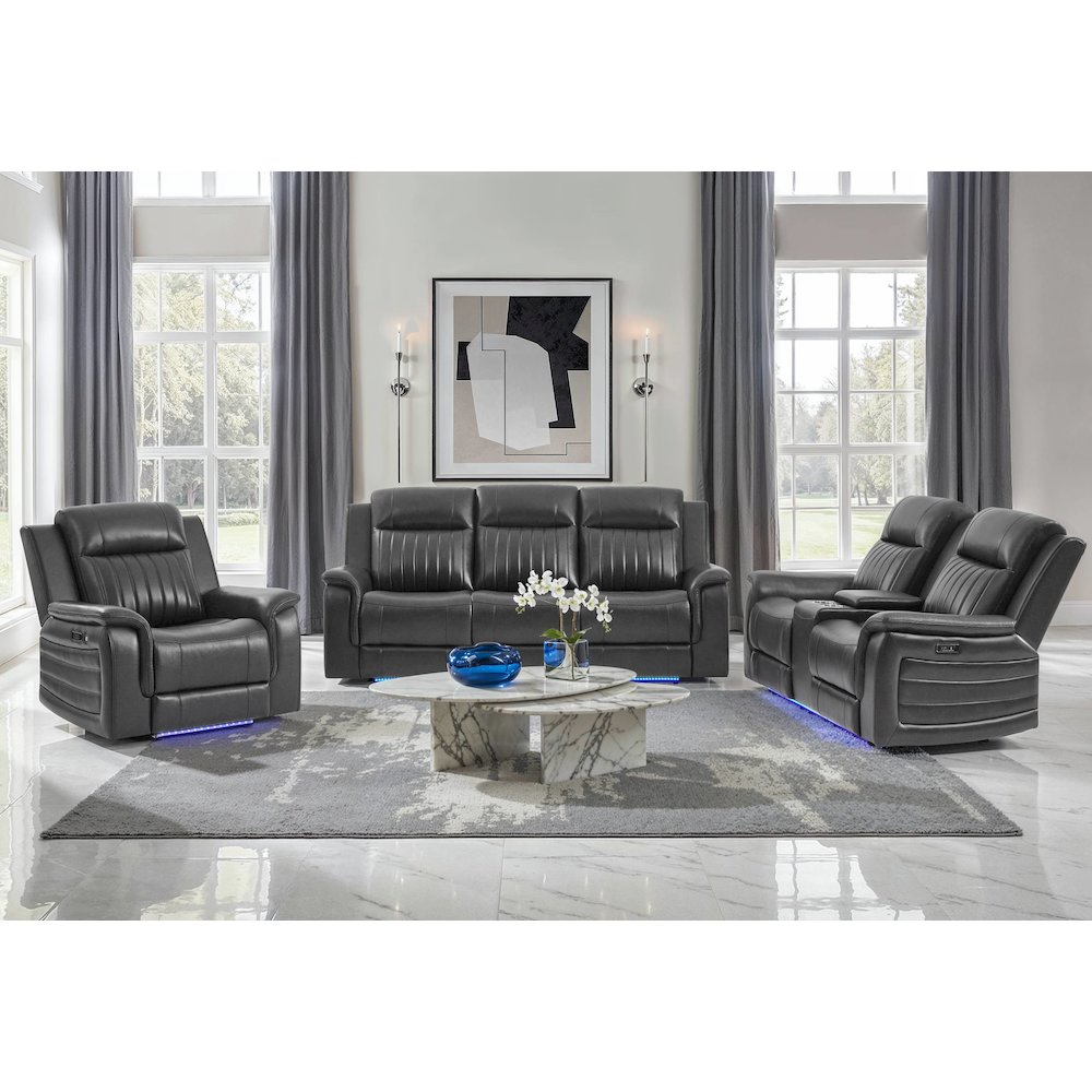 U8879 Blanche Charcoal With Black Welt Power Recliner With Led. Picture 4