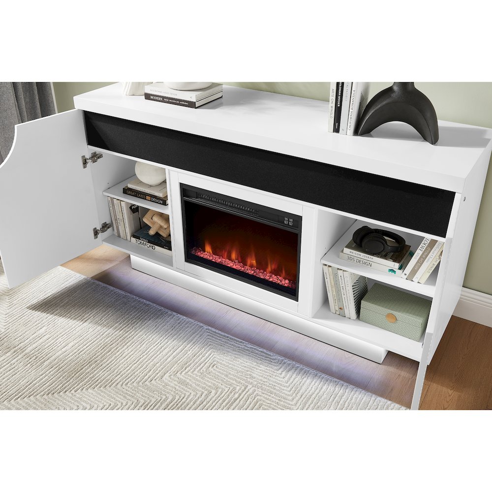 Aileen White 66" Ent Unit W/Led, Speakers, Crystal And Pop-Up Doors. Picture 2