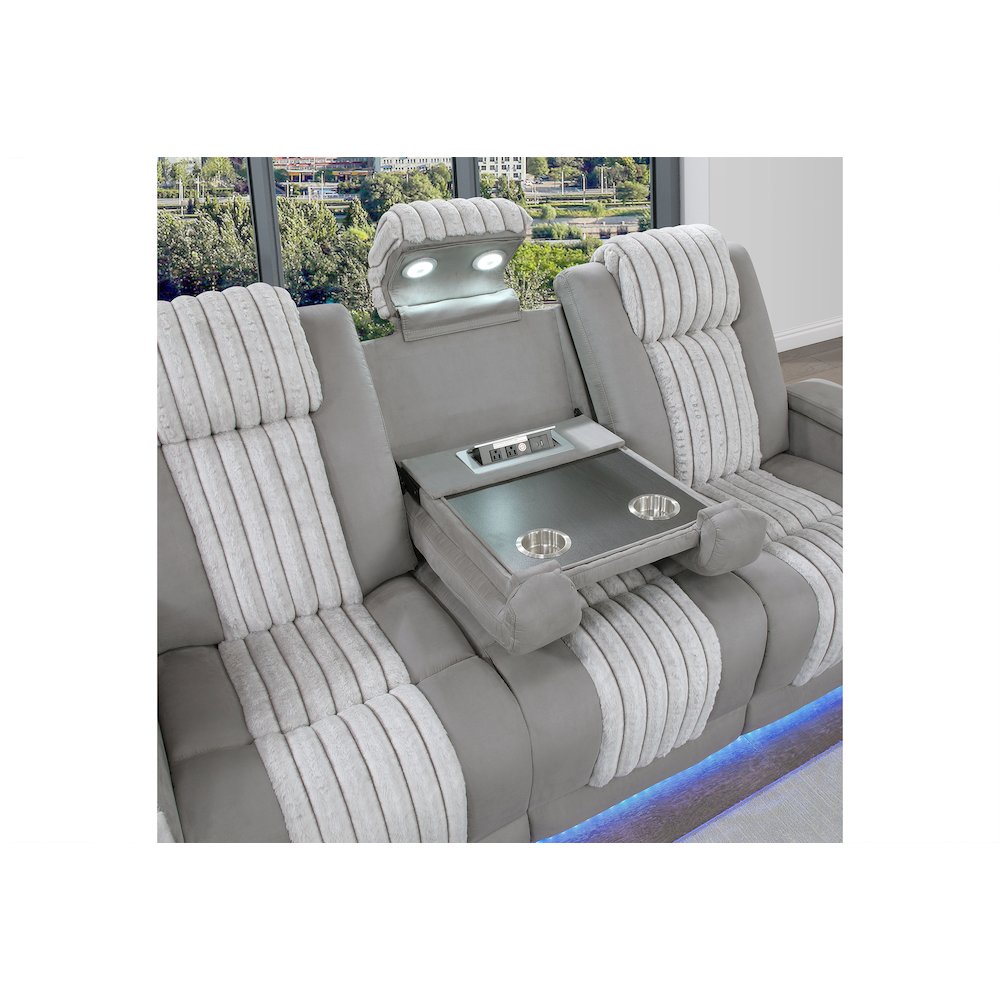U8000 Grey Pwr Rec Sofa W/Phr, Ddt, Reading Light & Led Light. Picture 4