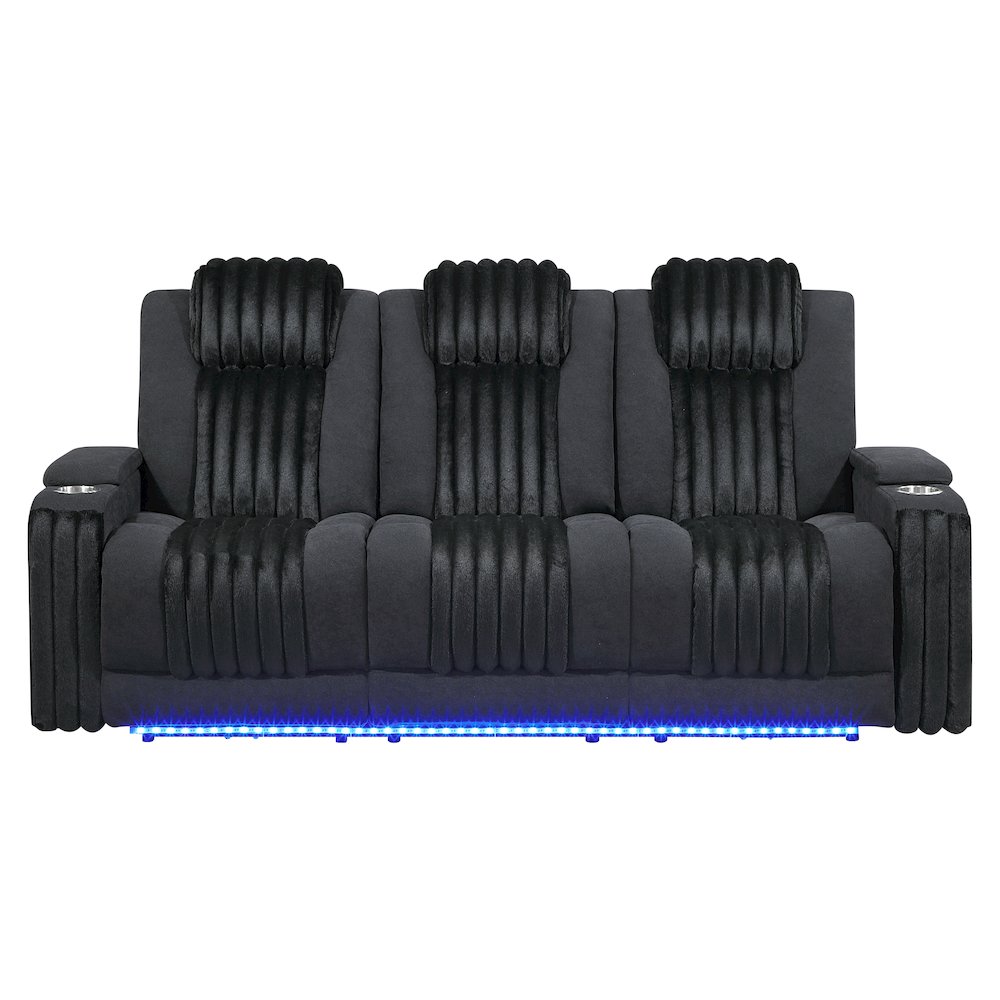 U8000 Black Pwr Rec Sofa W/Phr, Ddt, Reading Light & Led Light. Picture 1