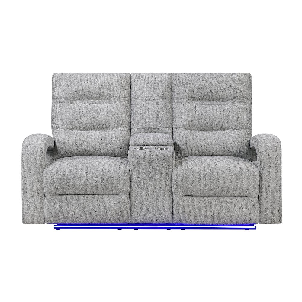 U6611 Grey 15 Power Console Reclining Loveseat With Led. Picture 1