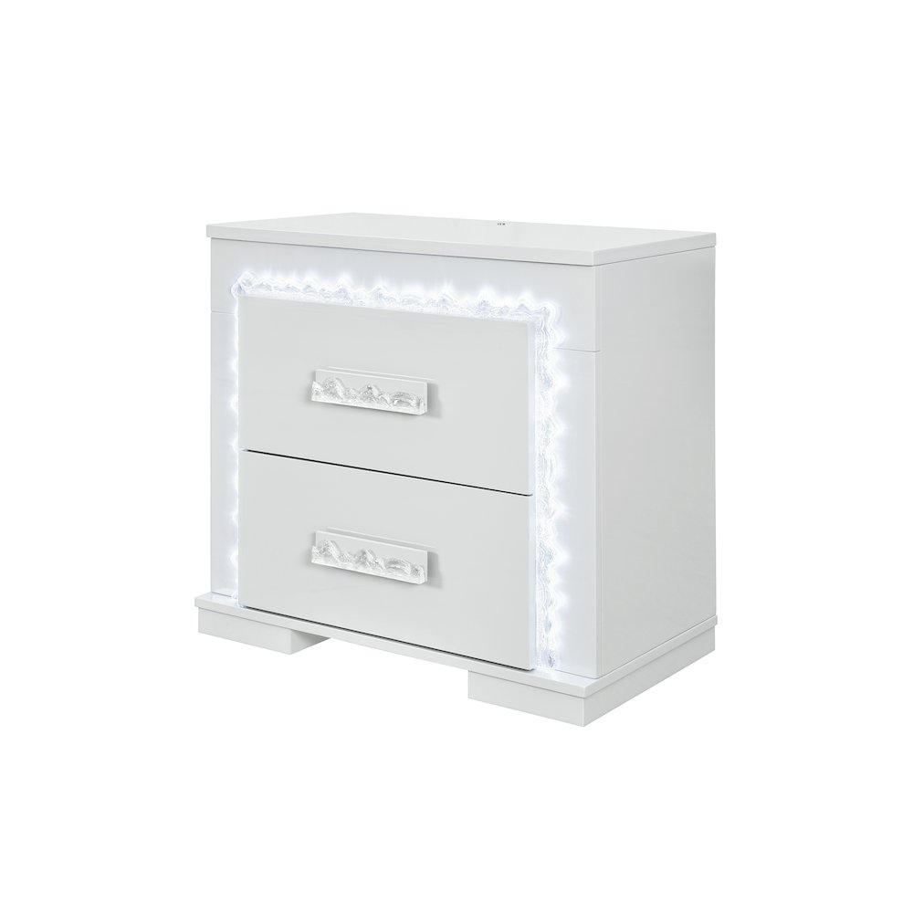 Naomi Silver Marble Nightstand With Led. Picture 2