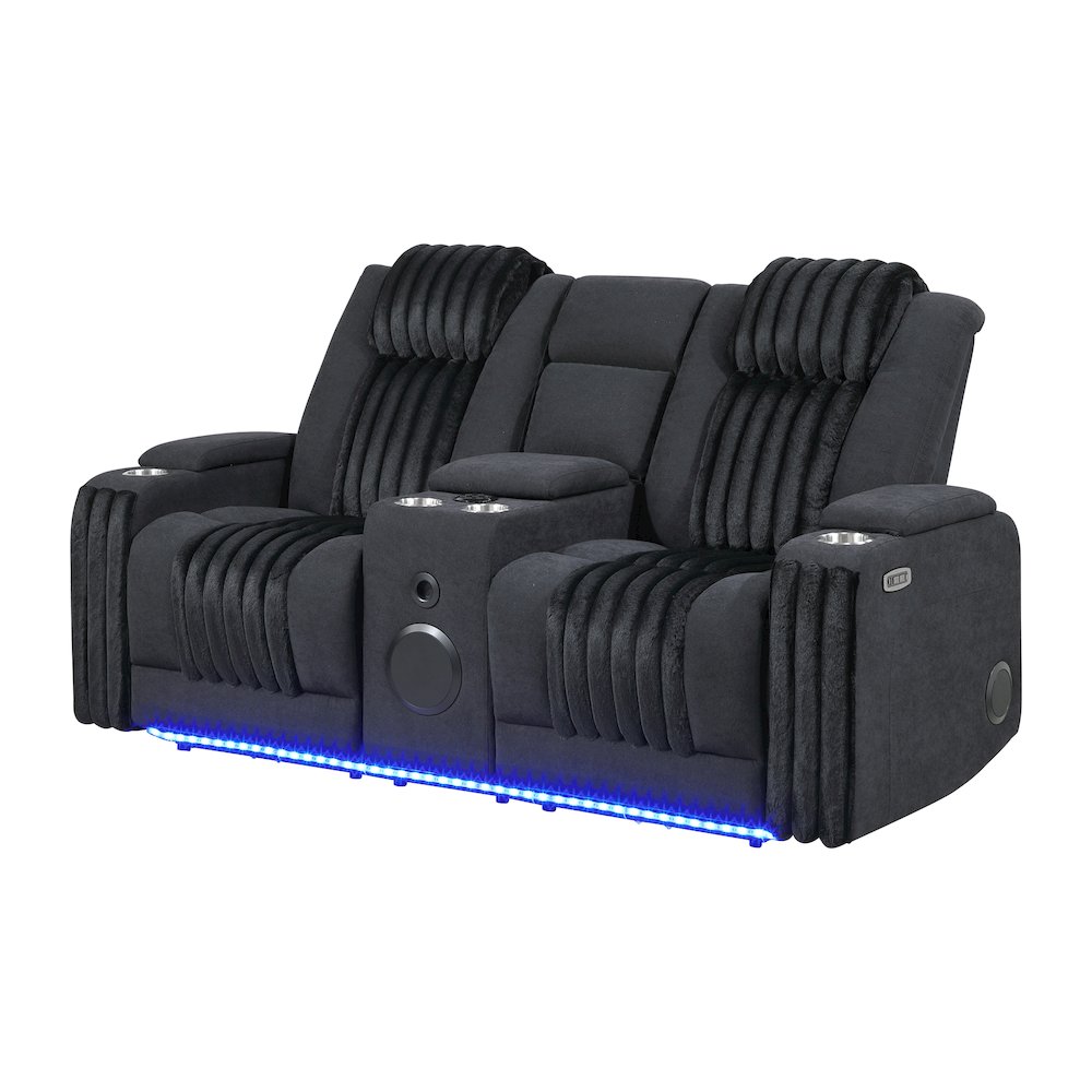 U8000 Black Pwr Console Rec Loveseat W/Phr, Led And Speaker. Picture 2
