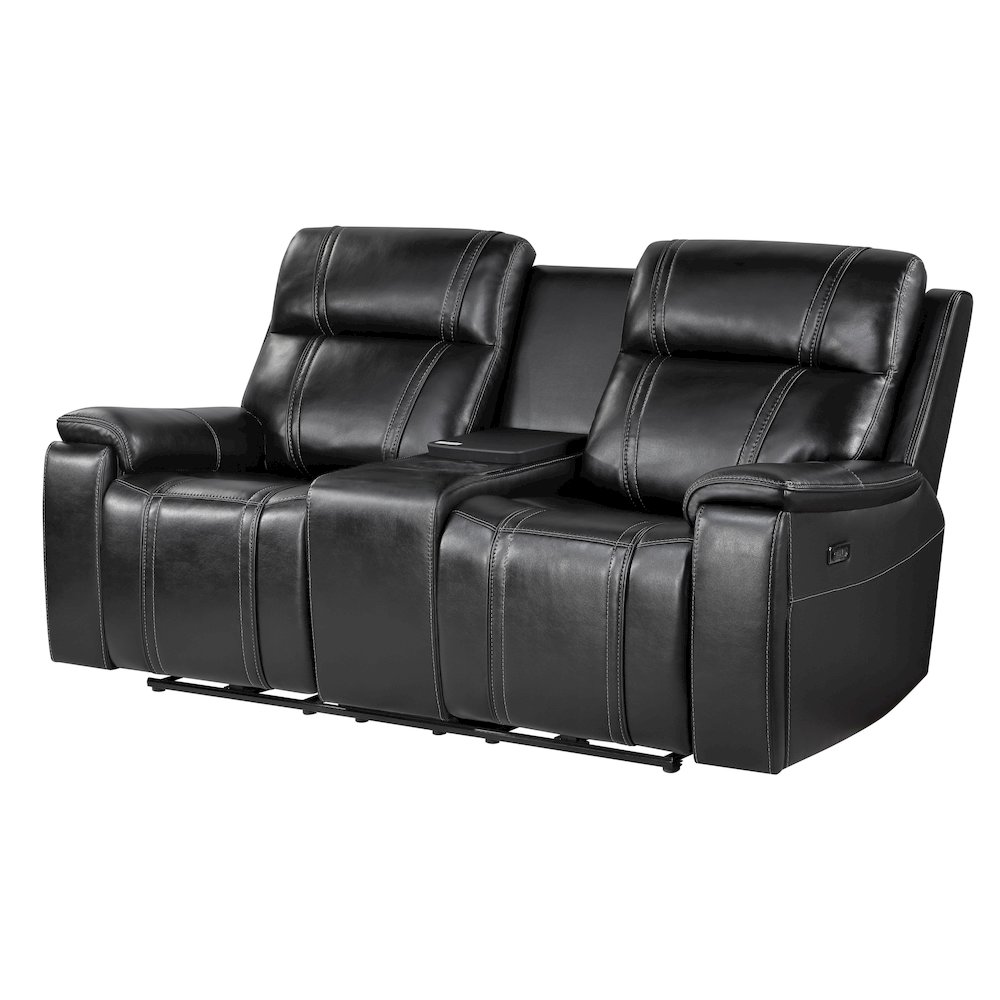 U8880 Black Leather Power Console Reclining Loveseat With Cooler. Picture 3