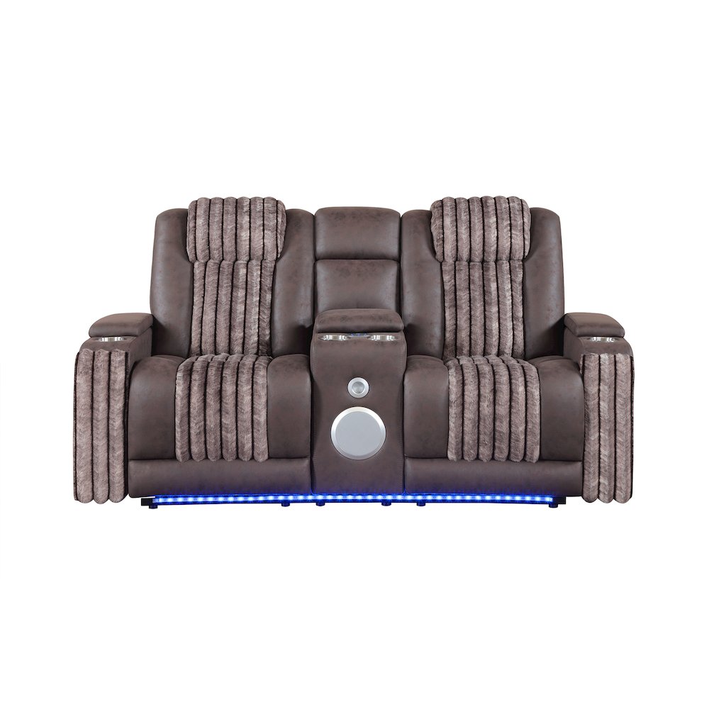 U8000 Brown Pwr Console Rec Loveseat W/Phr, Led And Speaker. Picture 1