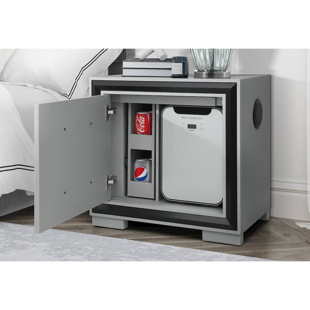 Amelia Grey/Black Nightstand With Cooler And Speaker. Picture 1