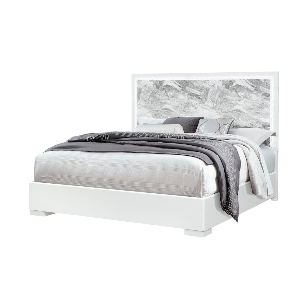 Naomi Silver Marble King Bed With Led. Picture 2