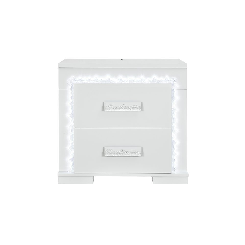 Naomi Silver Marble Nightstand With Led. Picture 1