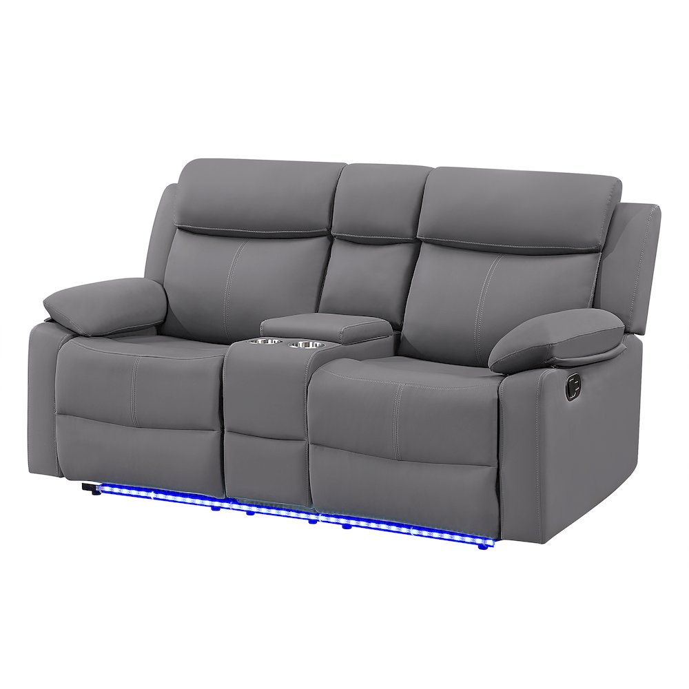 U6026 Grey Pu 46A Console Reclining Loveseat With Led And Speaker. Picture 2