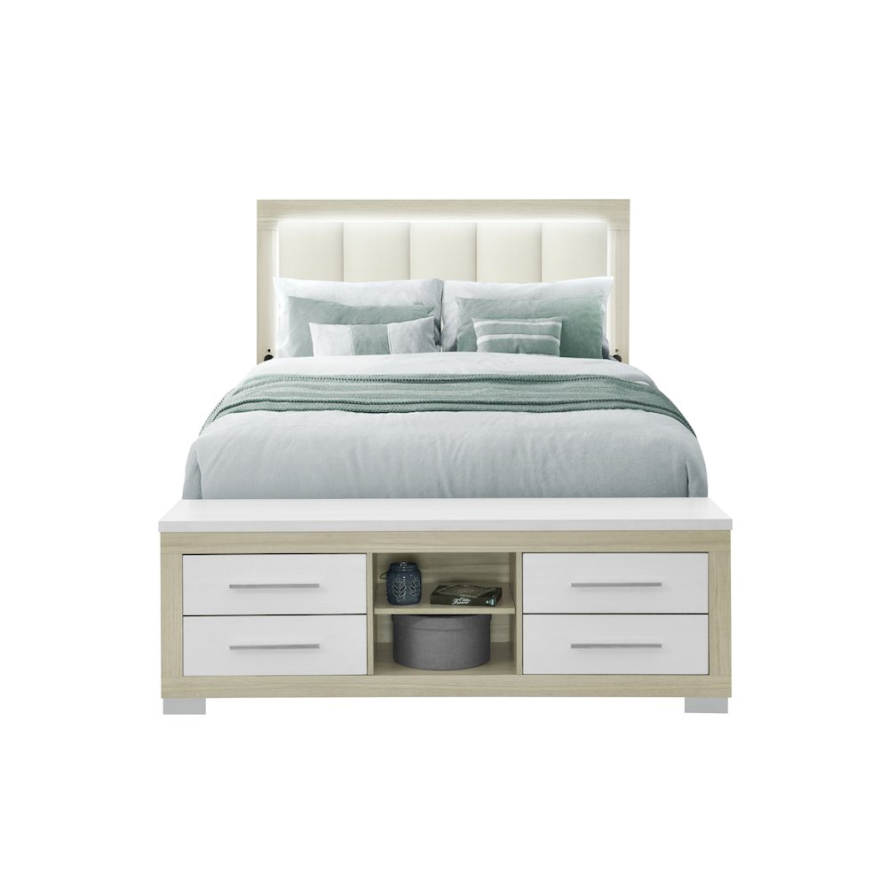Emma Natural/White Queen Bed With Led And Usb. Picture 1