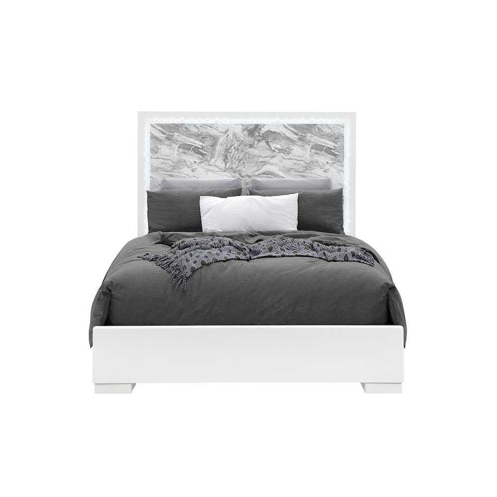Naomi Silver Marble Queen Bed With Led. Picture 1