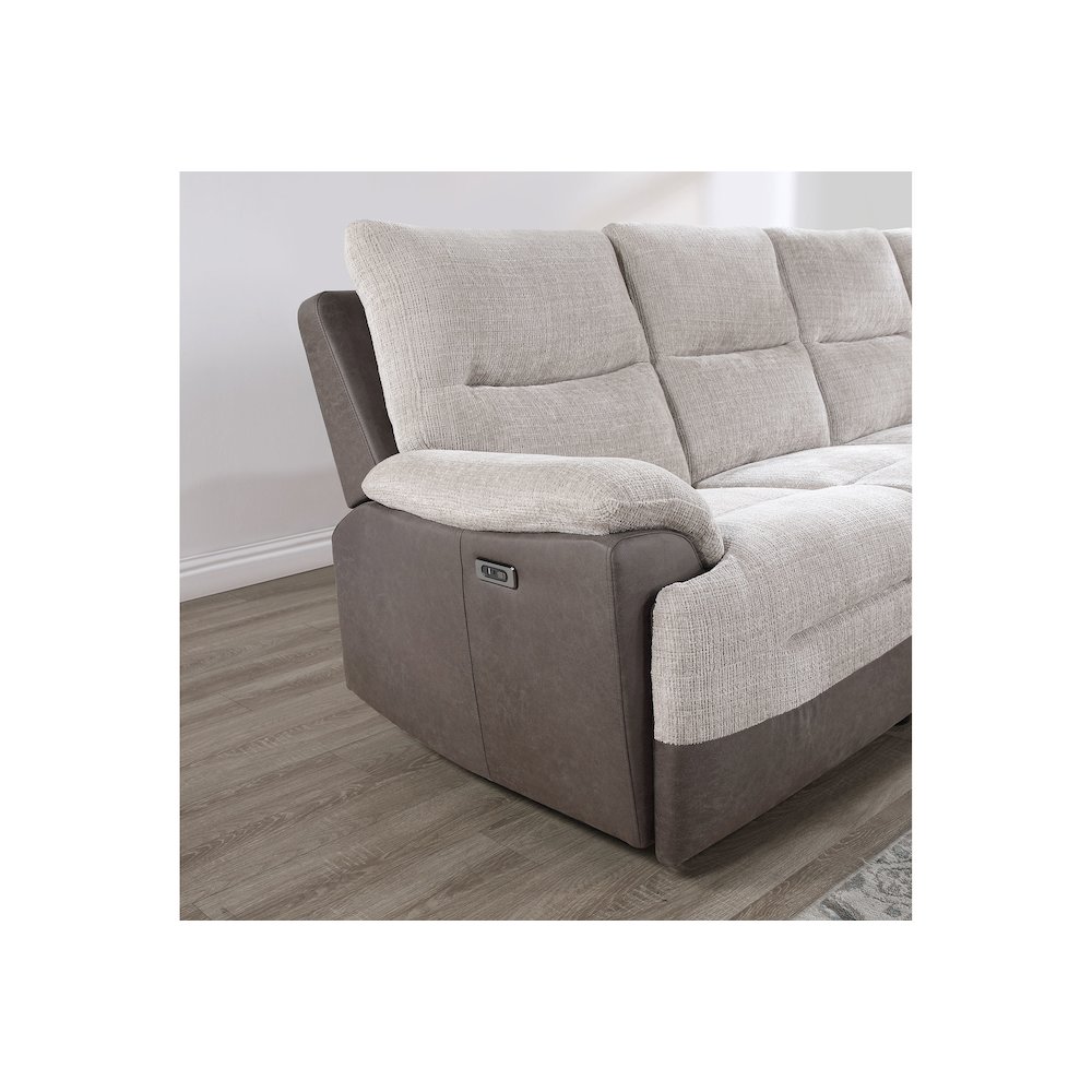 Contemporary Sectional With Po And Usb, Beige,Brown. Picture 4