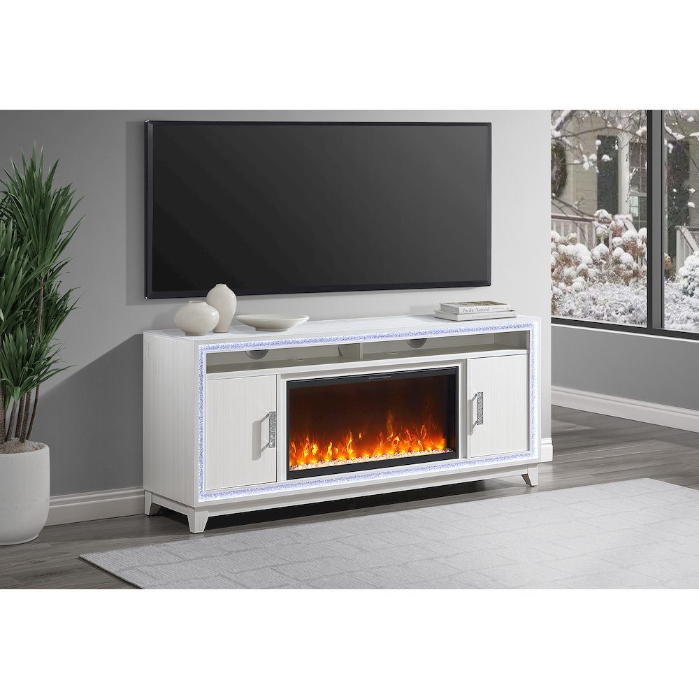 Lily White Entertainment Unit 72 W/ Led, Speakers, Crystal Inserts. Picture 1