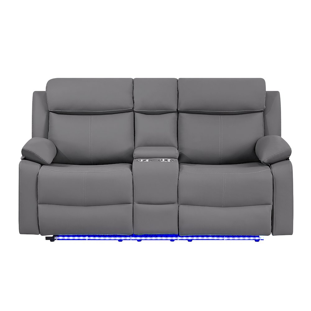 U6026 Grey Pu 46A Console Reclining Loveseat With Led And Speaker. Picture 1