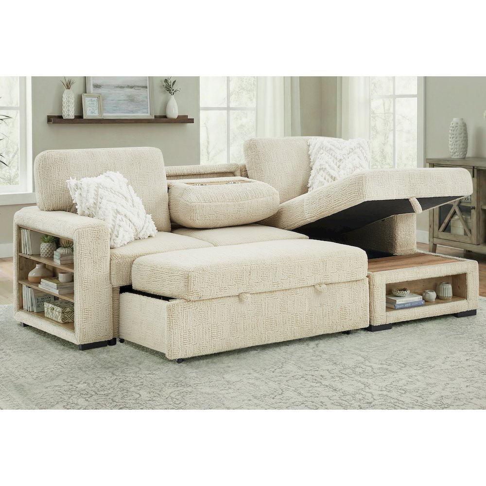U0222 Ivory Pull Out Sofa Bed With Speaker And 2 Pillows. Picture 2