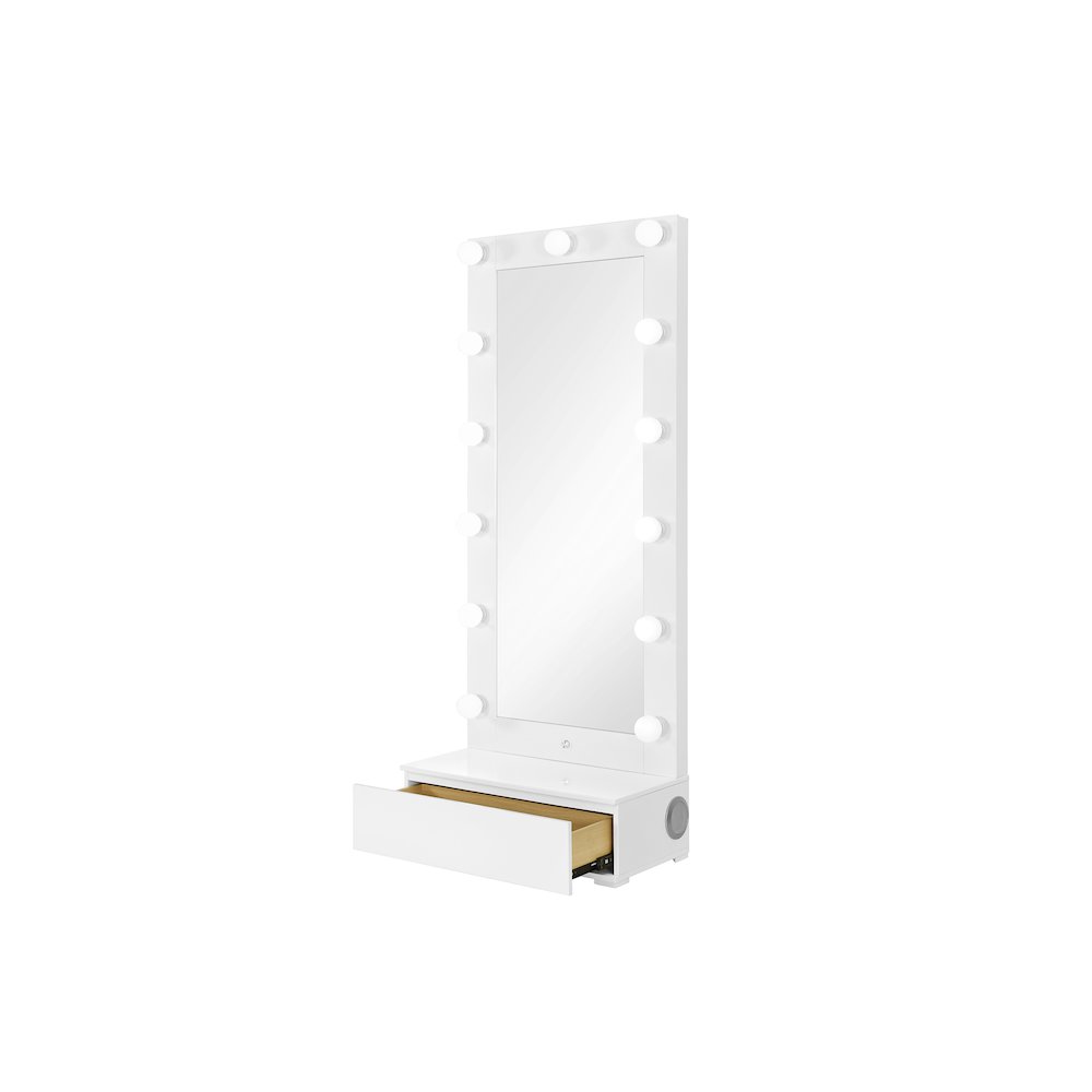 Ella White Narrow Tall Mirror With Led And Speaker. Picture 3