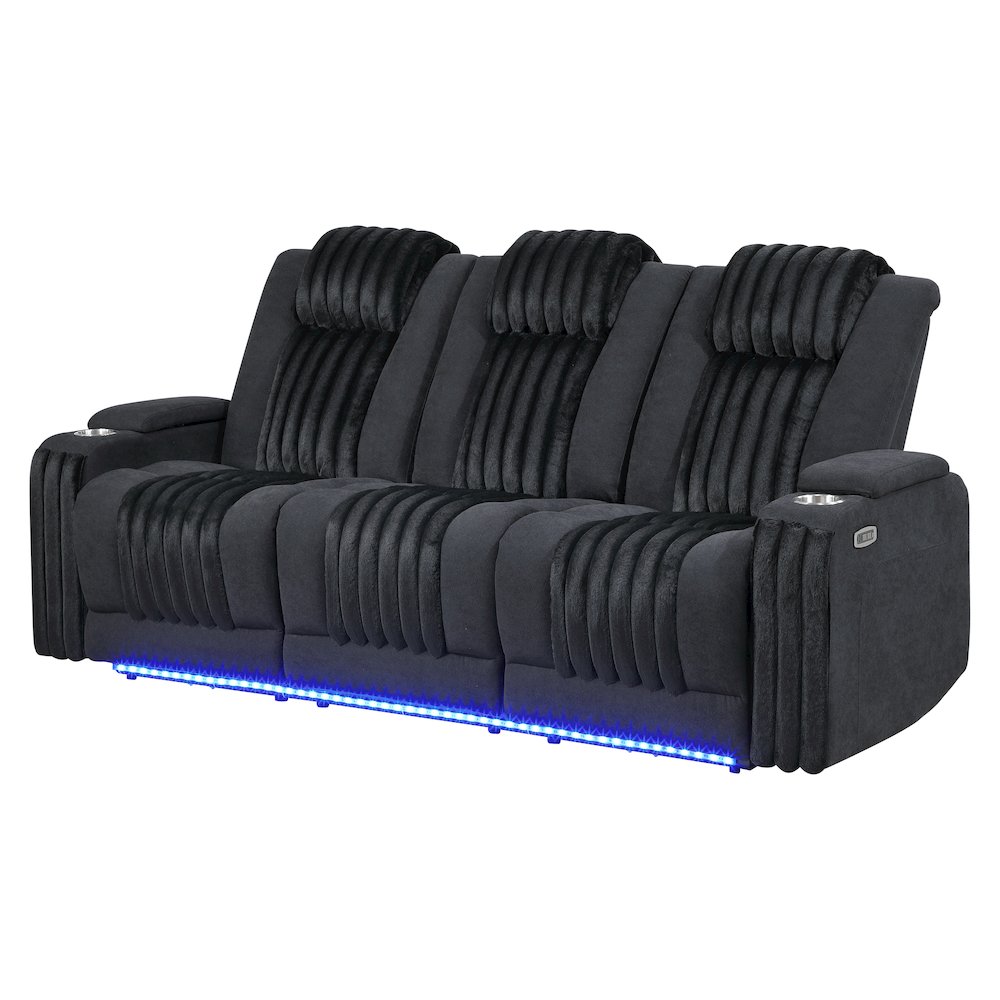 U8000 Black Pwr Rec Sofa W/Phr, Ddt, Reading Light & Led Light. Picture 2