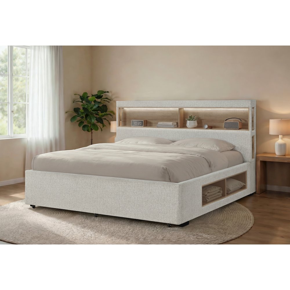 Sadie Beige Queen Bed With Storage. Picture 1