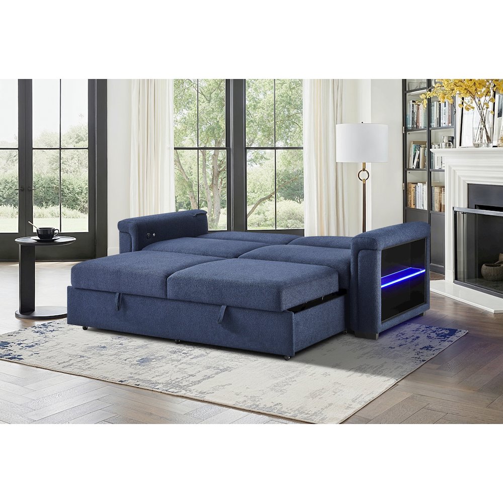 U0211 Navy Pull Out Sofa Bed With Led Acrylic Shelves And Speakers. Picture 4