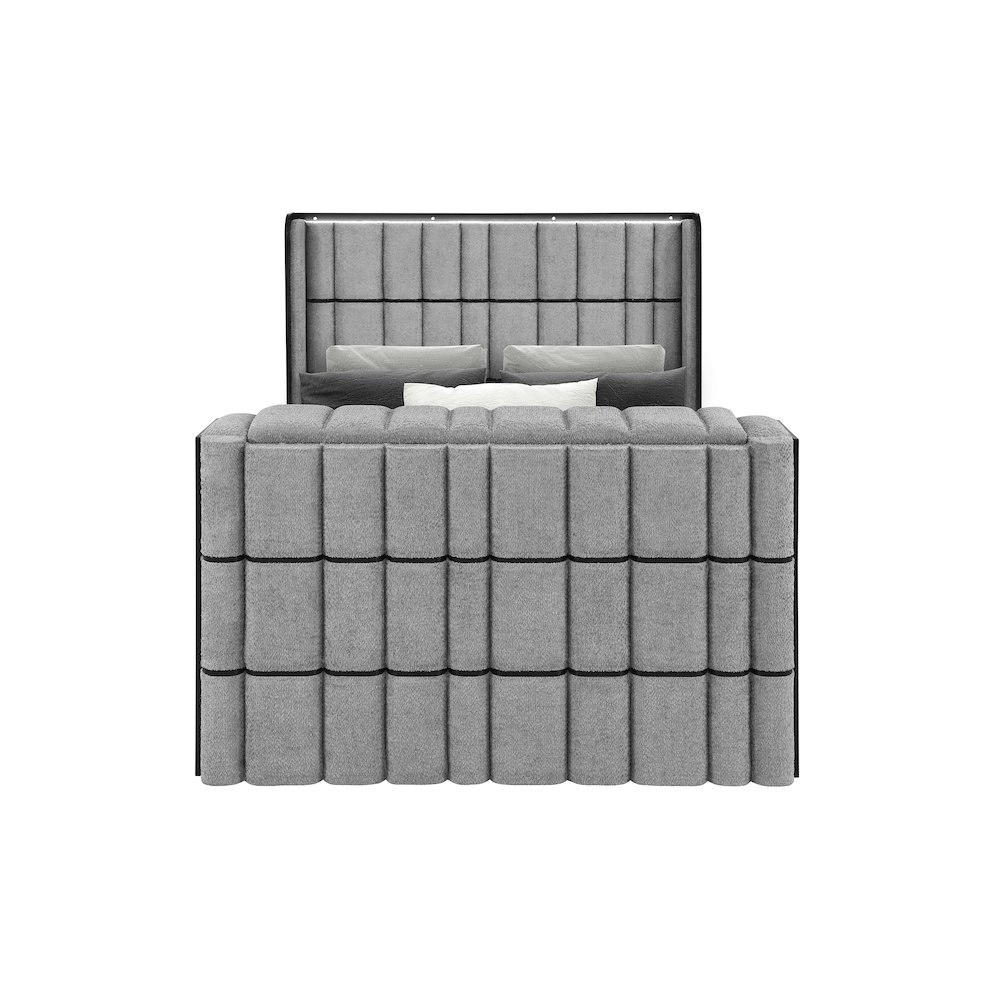 Isabella Grey Queen Bed W/Led, Tv Lift, Speaker And Fireplace. Picture 1