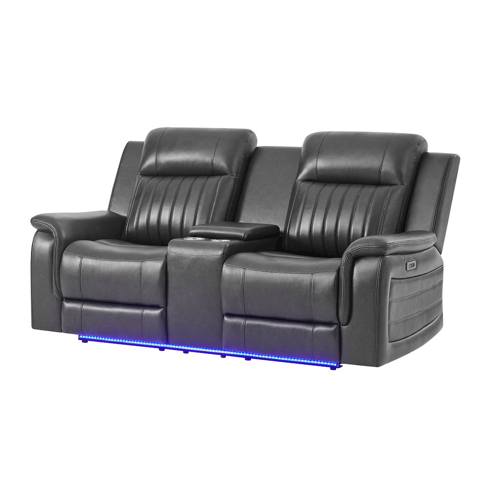 U8879 Blanche Charcoal Pwr Con Rec Ls W/Led, Global Ss & Subwoofer. Picture 2