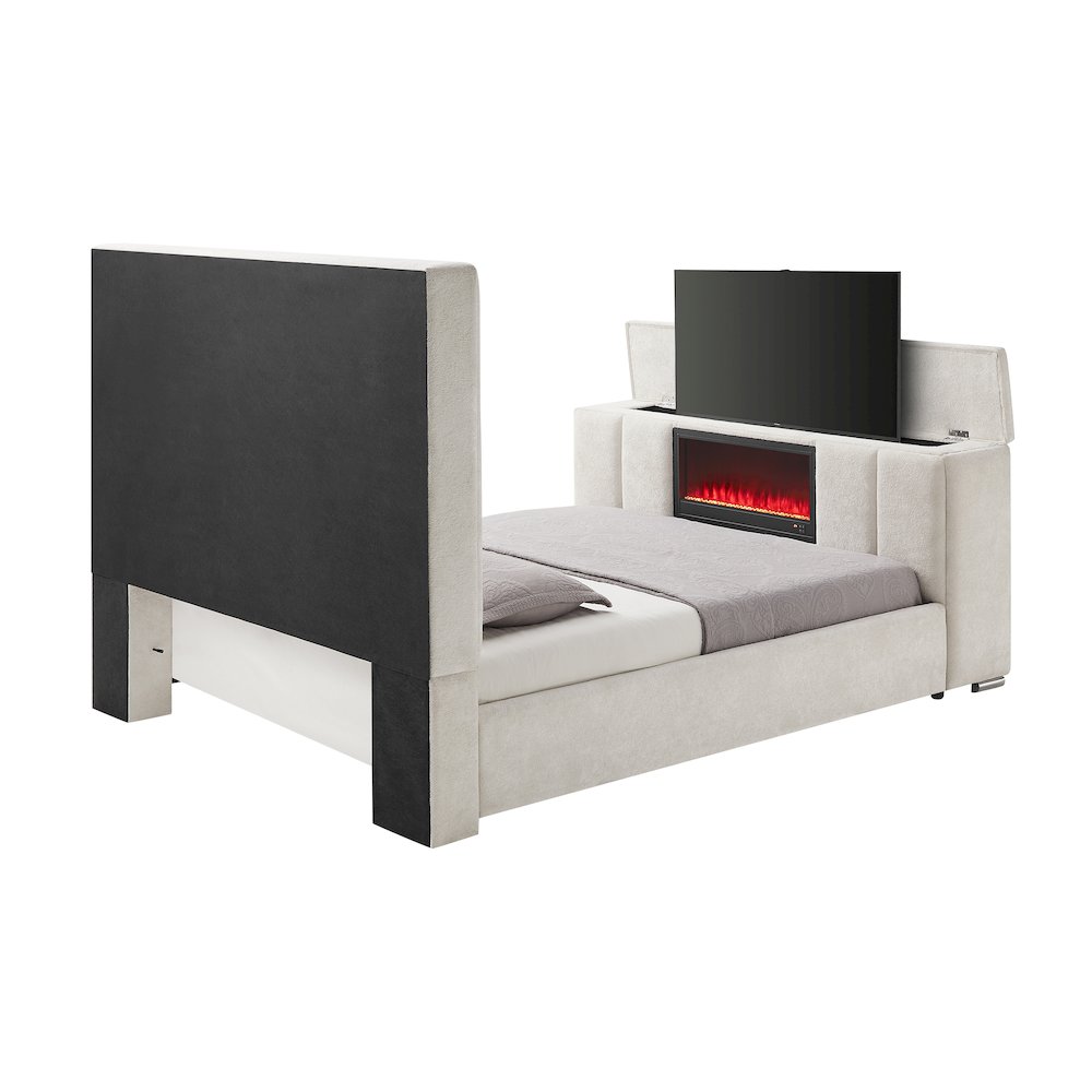 Serenity Crema King Bed With Speaker, Tv Lift And Fireplace. Picture 2