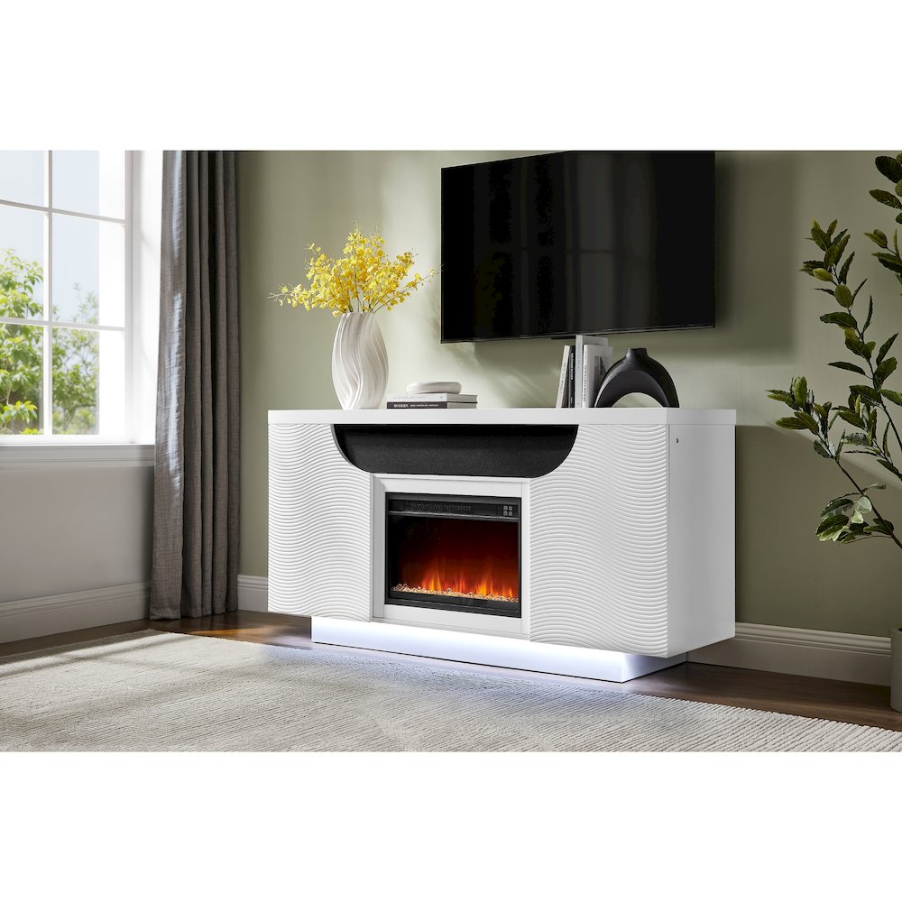 Aileen White 66" Ent Unit W/Led, Speakers, Crystal And Pop-Up Doors. Picture 1
