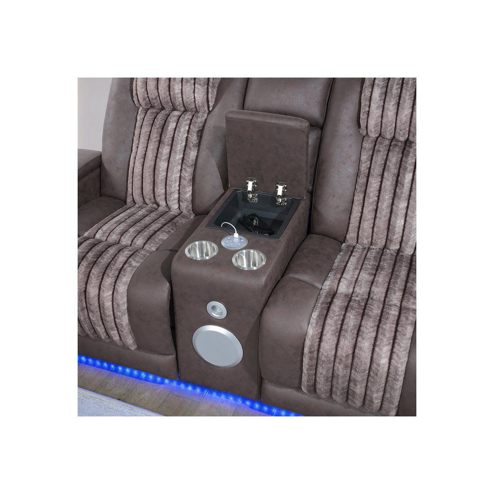 U8000 Brown Pwr Console Rec Loveseat W/Phr, Led And Speaker. Picture 3