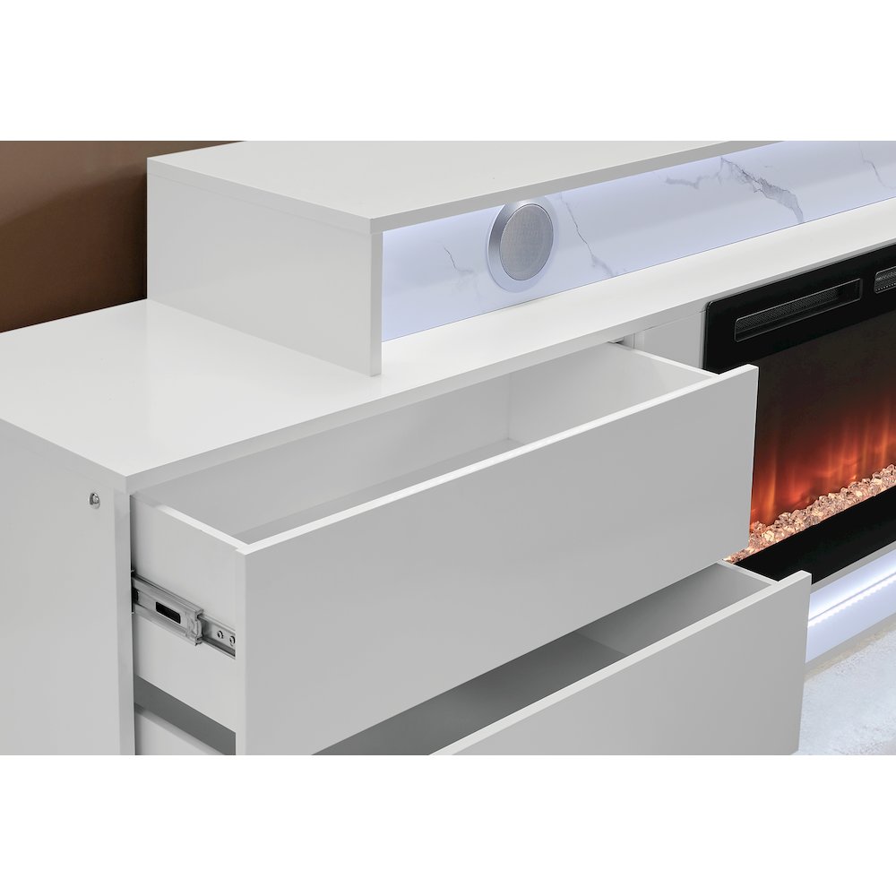 Kira White 87" Entertainment Unit With Bluetooth Speaker And Led. Picture 2