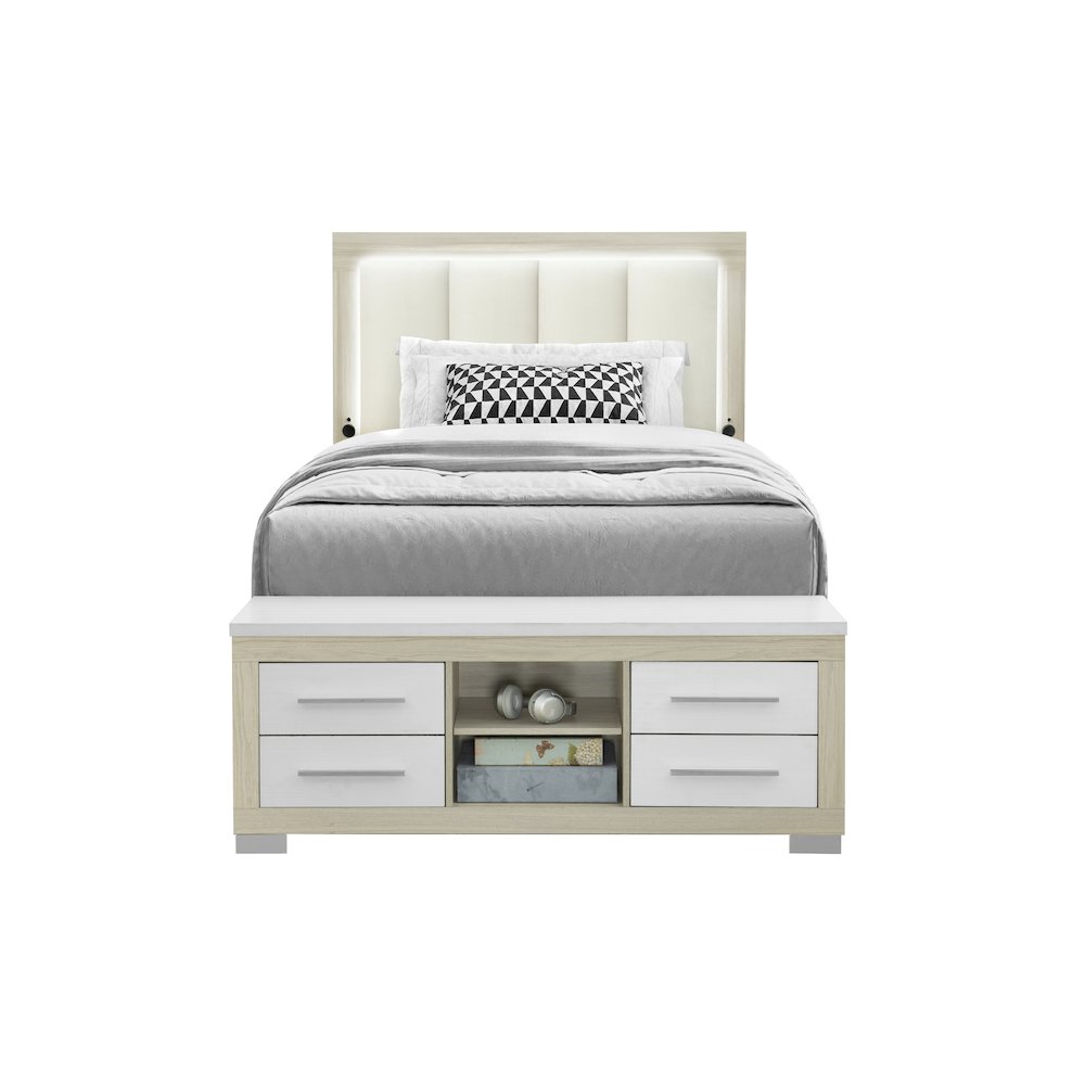 Emma Natural/White Full Bed With Led And Usb. Picture 1