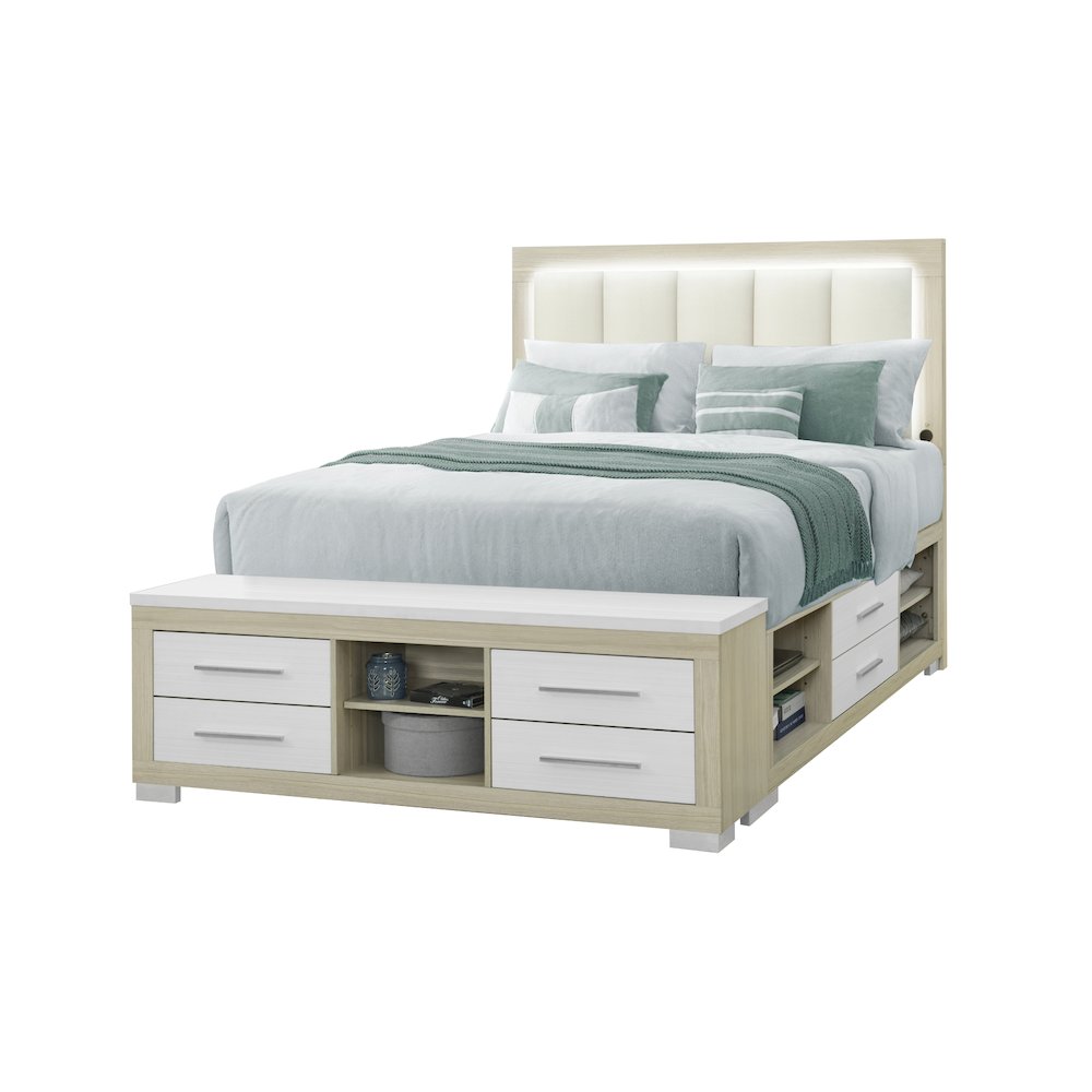 Emma Natural/White Queen Bed With Led And Usb. Picture 2