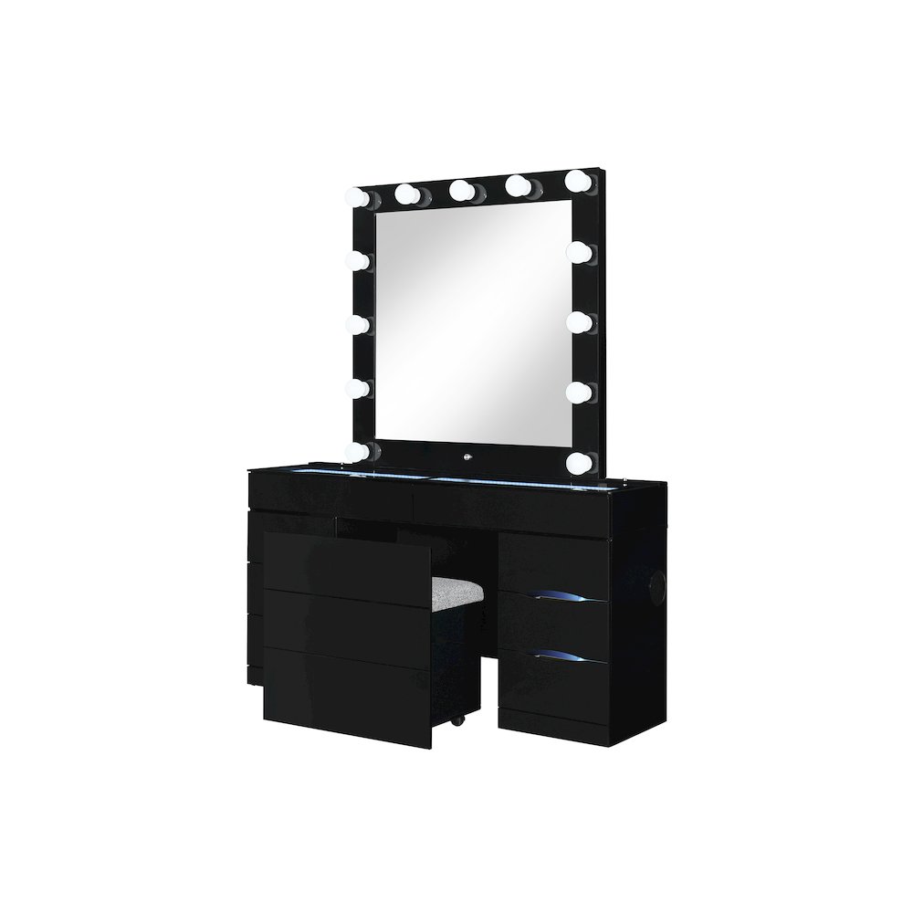 Ella Black Vanity Set With Storage Stool. Picture 2