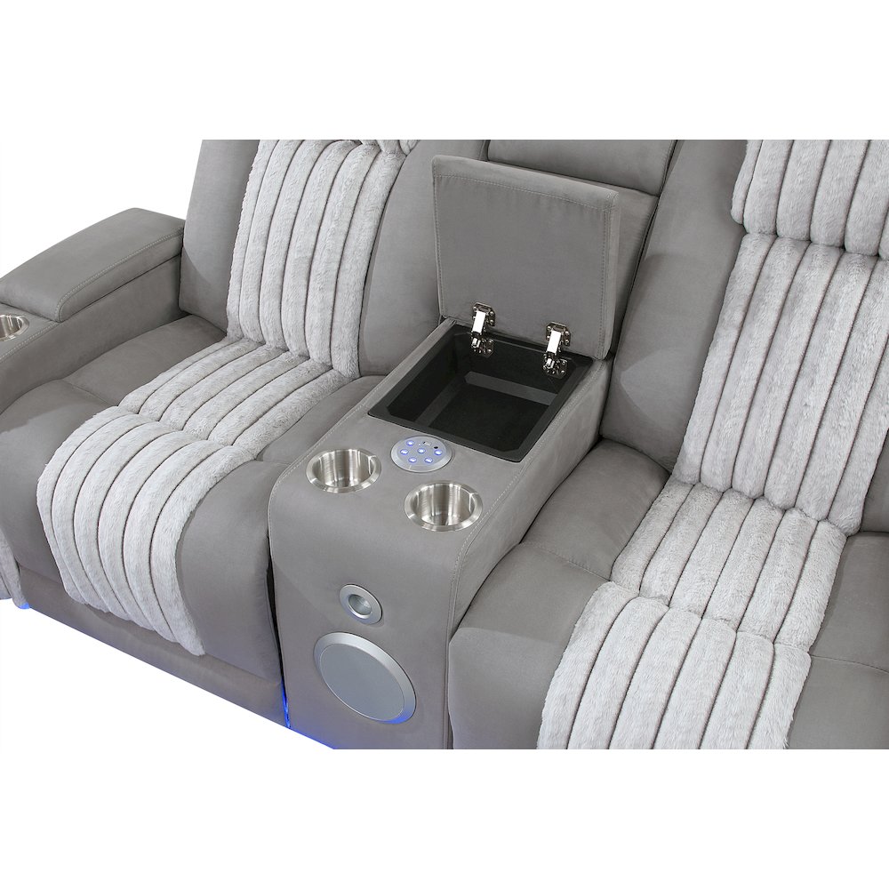 U8000 Grey Pwr Console Rec Loveseat W/Phr, Led And Speaker. Picture 3
