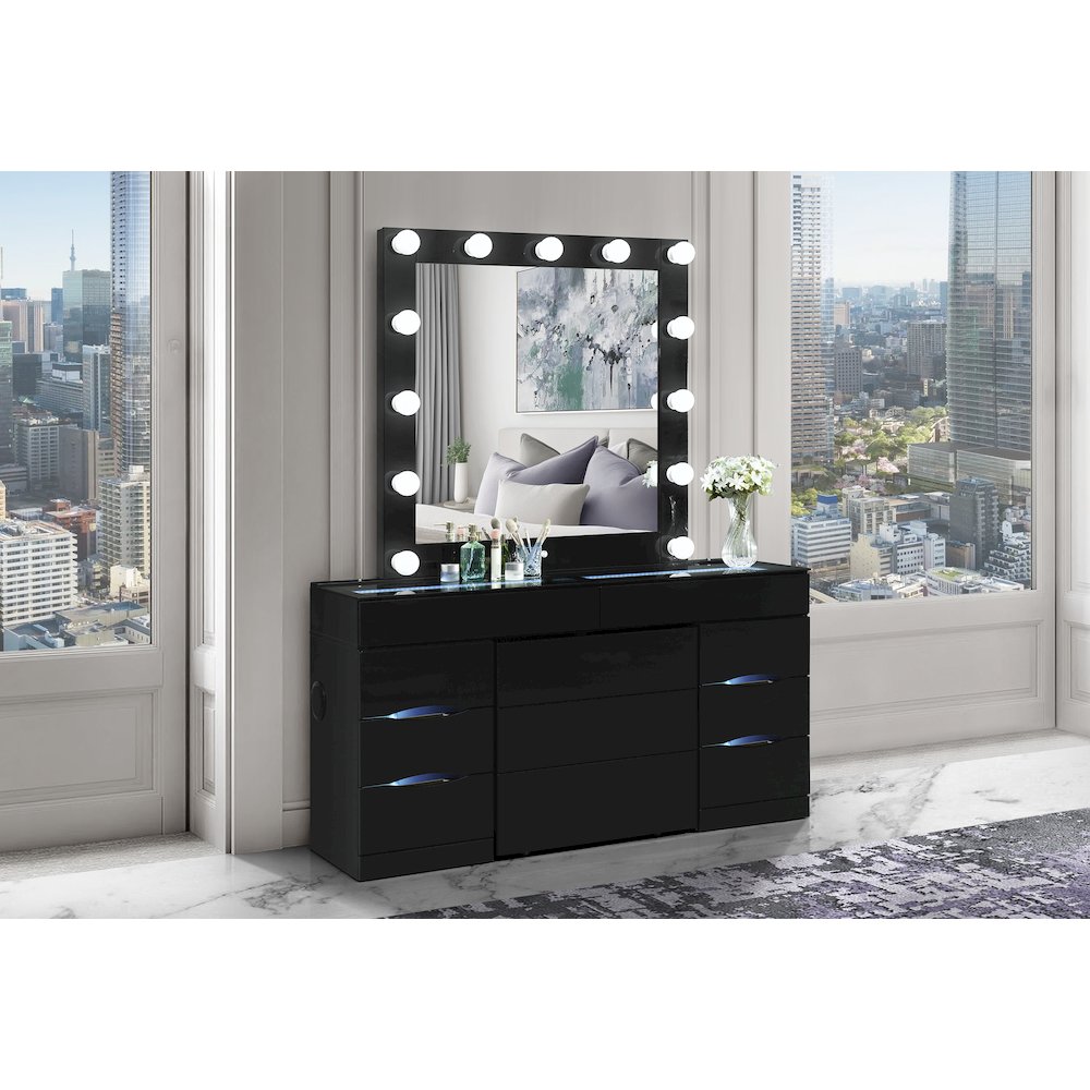 Ella Black Vanity Set With Storage Stool. Picture 1