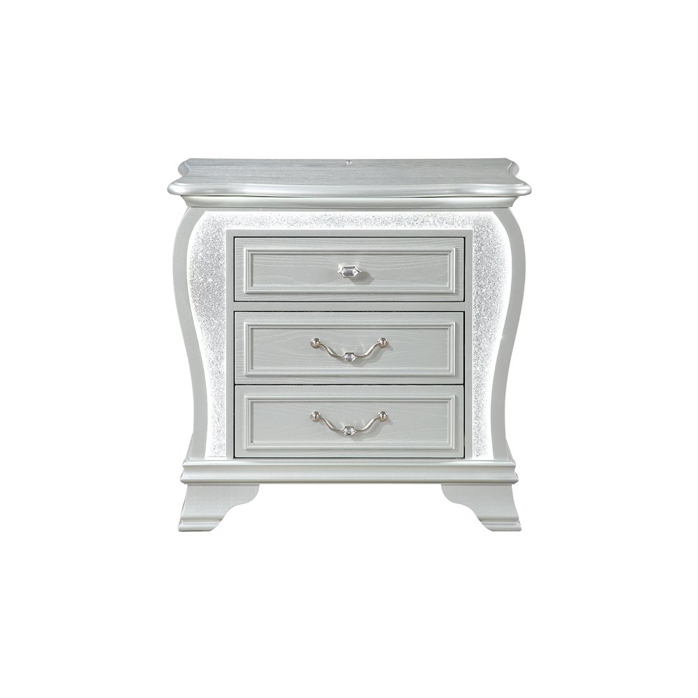 Aria Silver Nightstand With Led. Picture 1