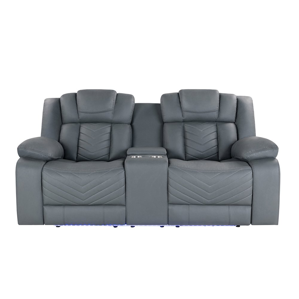 U7069 Grey 10 Pwr Con Rec Loveseat With Led And Immersive Sound. Picture 1