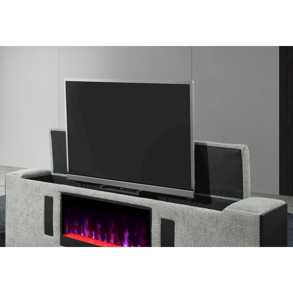 Isabella Grey King Bed W/Led, Tv Lift, Speaker And Fireplace. Picture 4