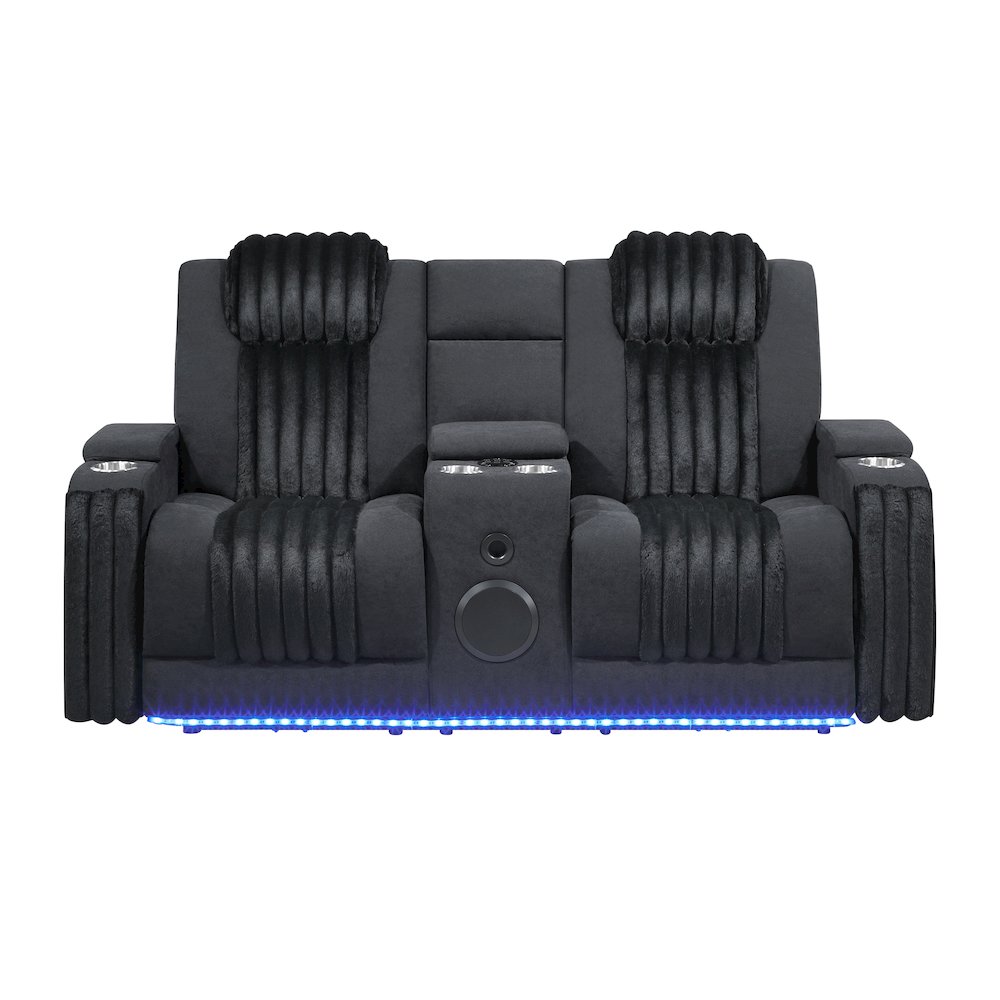 U8000 Black Pwr Console Rec Loveseat W/Phr, Led And Speaker. Picture 1