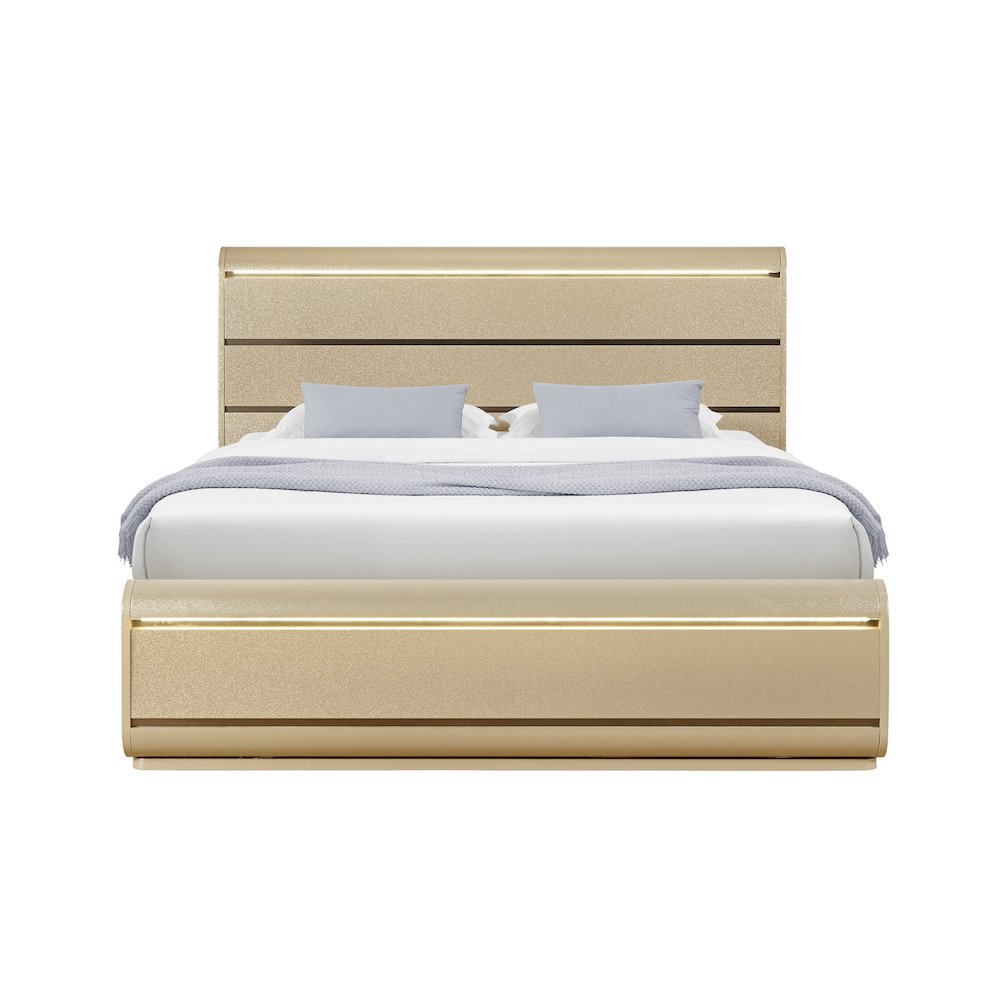 Genesis Gold Queen Bed With Led. Picture 1