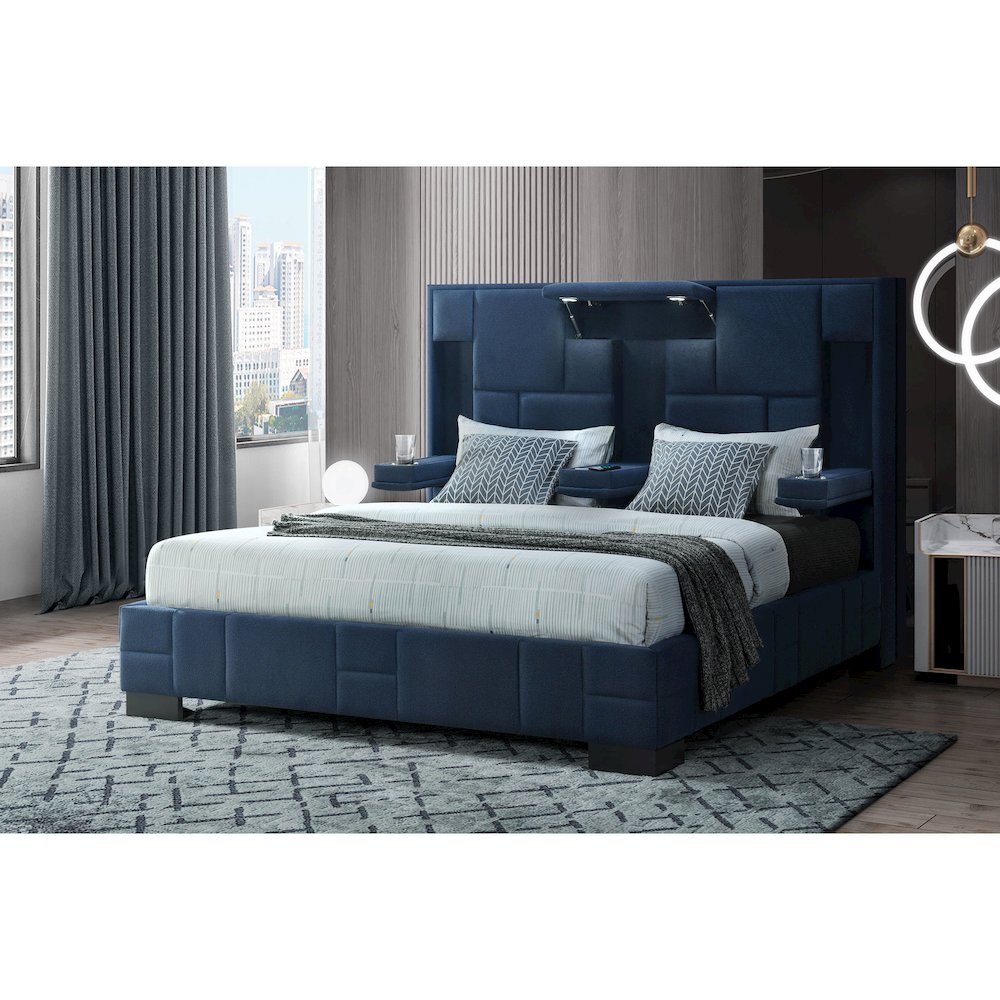 Contemporary Oscar Navy Blue King Bed No Wood Trim, Navy Blue. Picture 3