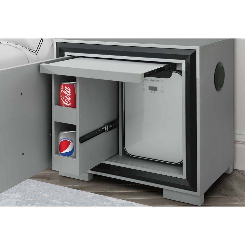 Amelia Grey/Black Nightstand With Cooler And Speaker. Picture 2