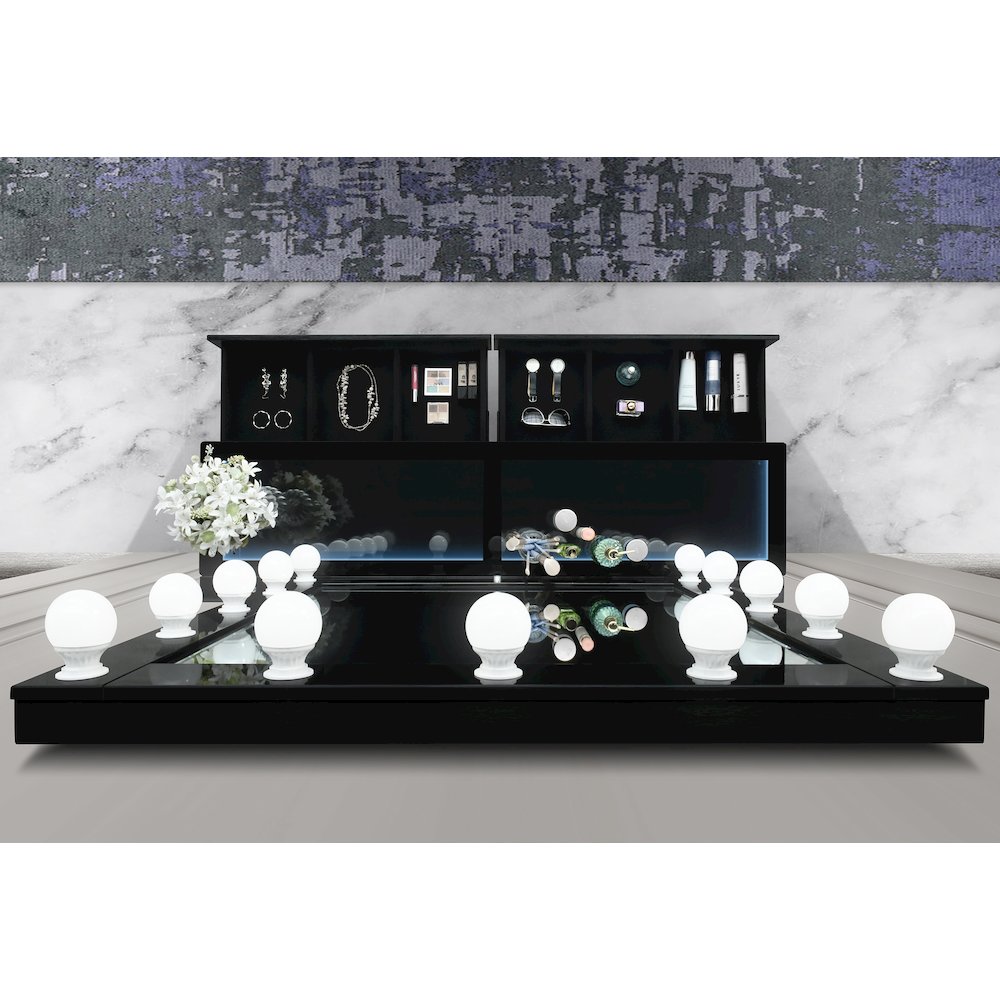 Ella Black Vanity Set With Storage Stool. Picture 3