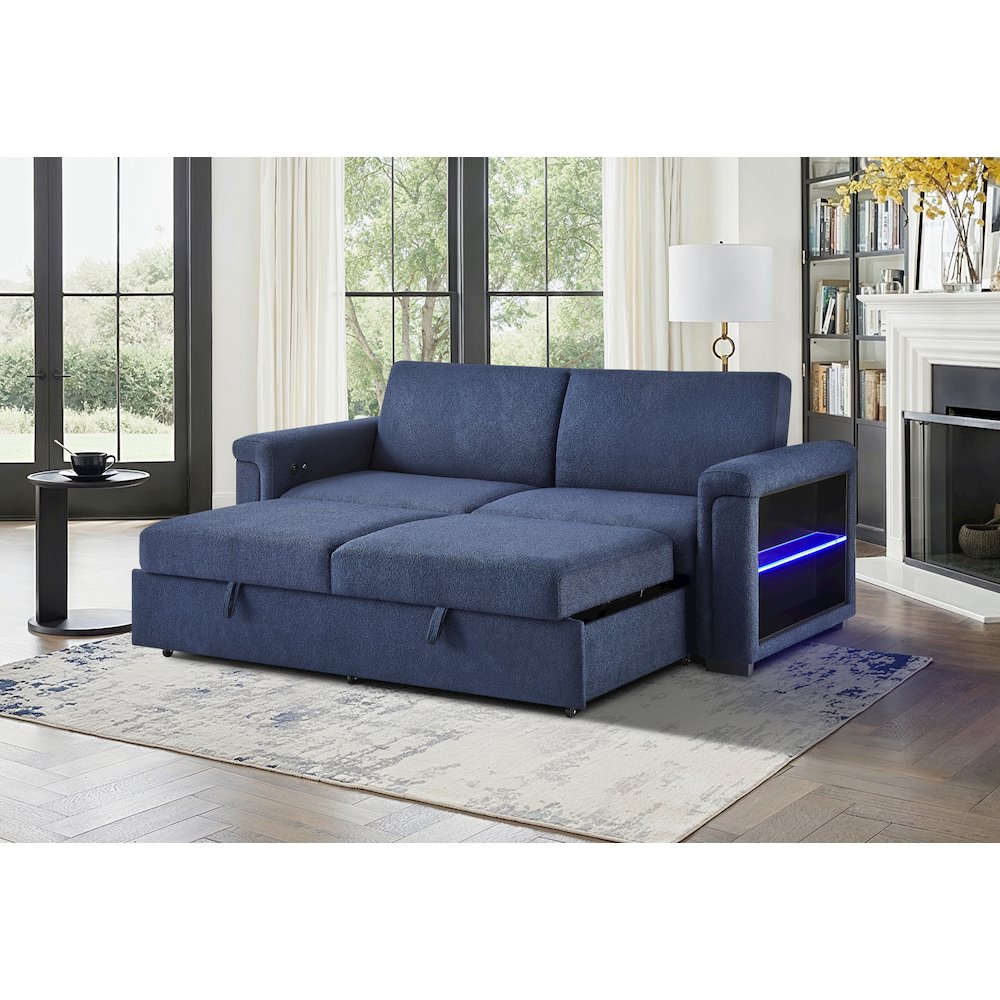 U0211 Navy Pull Out Sofa Bed With Led Acrylic Shelves And Speakers. Picture 3