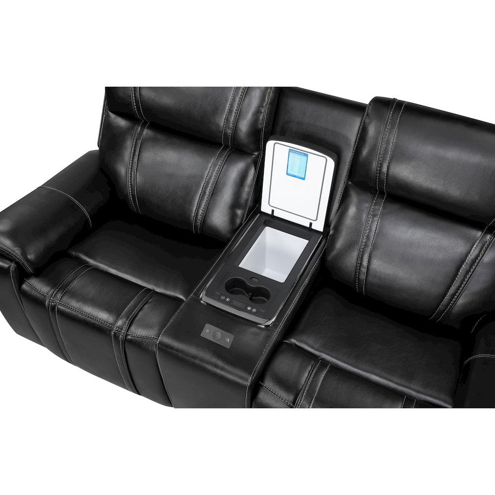 U8880 Black Leather Power Console Reclining Loveseat With Cooler. Picture 4